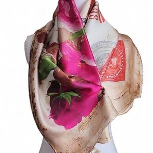 Asilka 100% Silk Floral Postcard Square Scarf 105cm